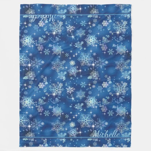  Snowflakes Pattern Blue ID846 Fleece Deken (Voorkant)