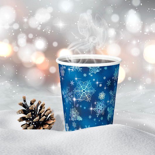  Snowflakes Pattern Blue ID846 Papieren Bekers