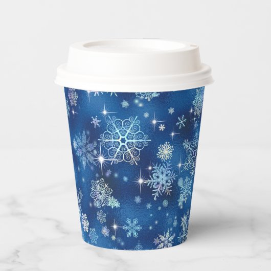  Snowflakes Pattern Blue ID846 Papieren Bekers (Voorkant)
