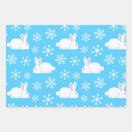 Snowflakes Pattern Cute Bunny Merry kerstcadeau Inpakpapier Vel (Voorkant 2)