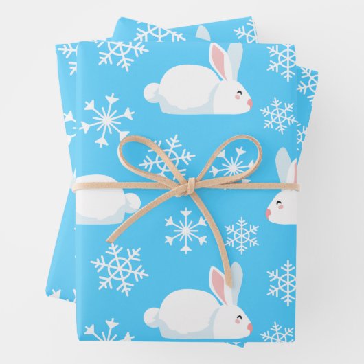 Snowflakes Pattern Cute Bunny Merry kerstcadeau Inpakpapier Vel (In situ)