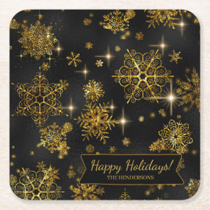  Snowflakes Pattern Gold/Black ID846 Kartonnen Onderzetters