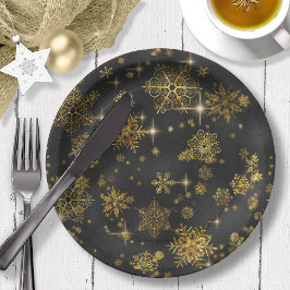  Snowflakes Pattern Gold/Black ID846 Papieren Bordje