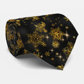  Snowflakes Pattern Gold/Black ID846 Stropdas (Opgerold)