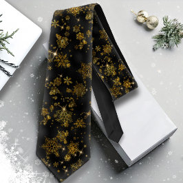  Snowflakes Pattern Gold/Black ID846 Stropdas