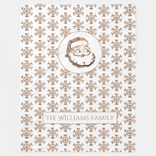 Snowflakes Pattern Gold Santa Claus Fleece Deken (Voorkant)
