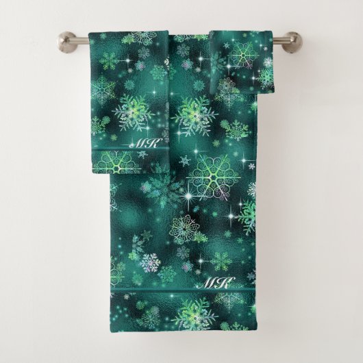 Snowflakes Pattern Green ID846 Bad Handdoek (Insitu)