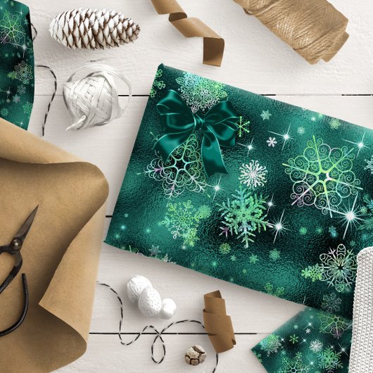 Snowflakes Pattern Green ID846 Cadeaupapier