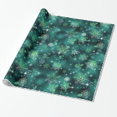 Snowflakes Pattern Green ID846 Cadeaupapier (Uitgerold)