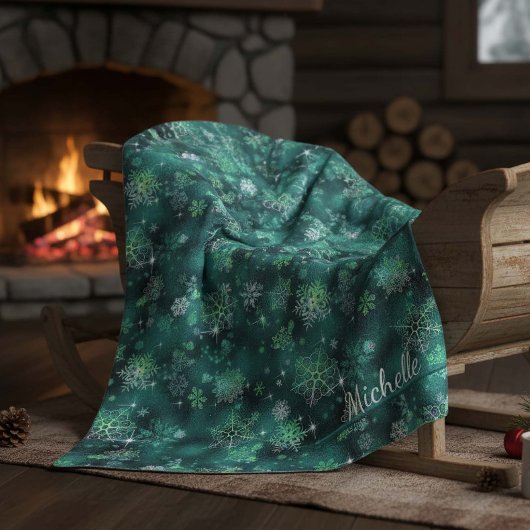 Snowflakes Pattern Green ID846 Fleece Deken