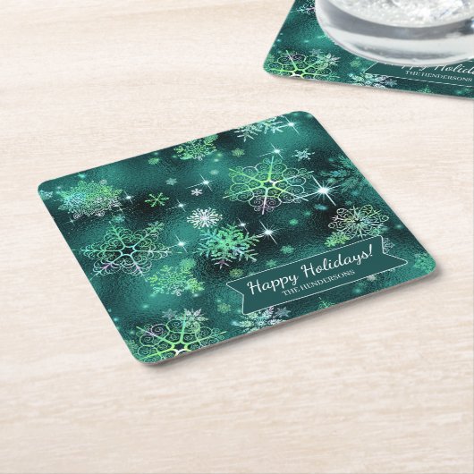  Snowflakes Pattern Green ID846 Kartonnen Onderzetters (Schuin)