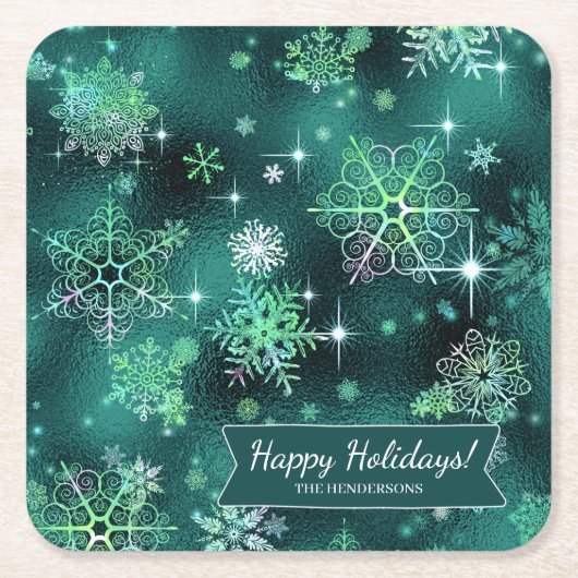 Snowflakes Pattern Green ID846 Kartonnen Onderzetters (Voorkant)