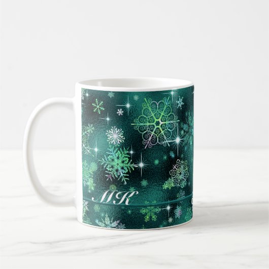  Snowflakes Pattern Green ID846 Koffiemok (Links)