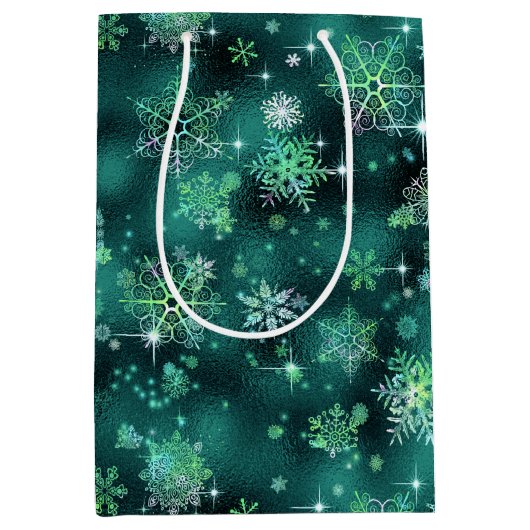 Snowflakes Pattern Green ID846 Medium Cadeauzakje (Voorkant)