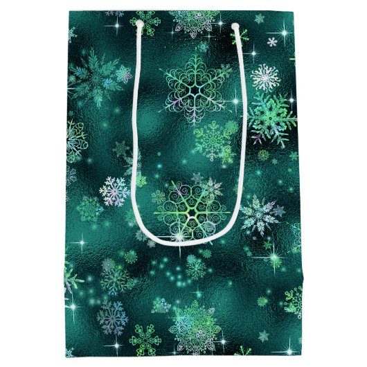Snowflakes Pattern Green ID846 Medium Cadeauzakje (Achterkant)