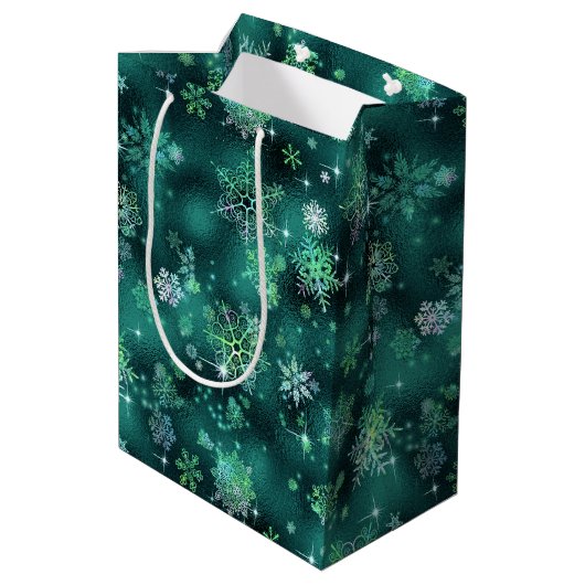 Snowflakes Pattern Green ID846 Medium Cadeauzakje (Achterkant Gekanteld)