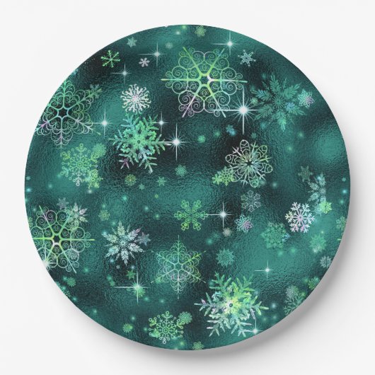  Snowflakes Pattern Green ID846 Papieren Bordje (Voorkant)
