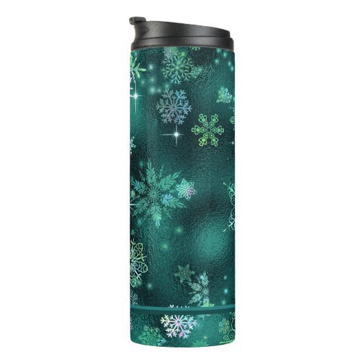  Snowflakes Pattern Green ID846 Thermosbeker (Geroteerd rechts)