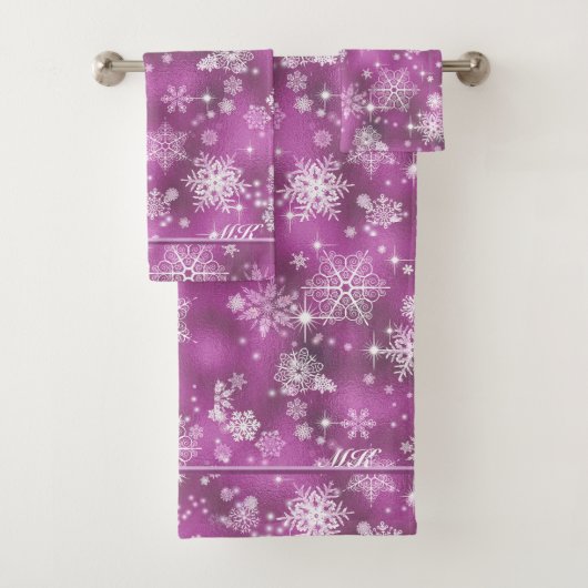  Snowflakes Pattern Orchid Pink ID846 Bad Handdoek (Insitu)