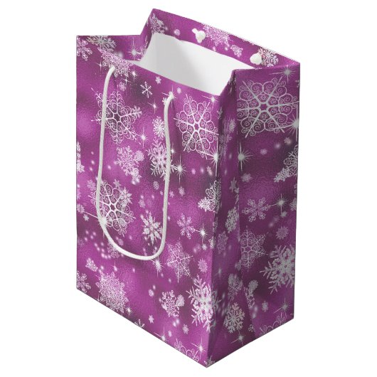  Snowflakes Pattern Orchid Pink ID846 Medium Cadeauzakje (Voorkant Gekanteld)