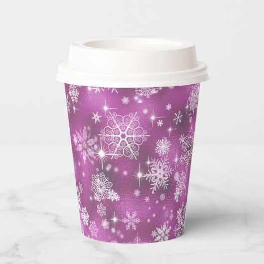  Snowflakes Pattern Orchid Pink ID846 Papieren Bekers (Achterkant)