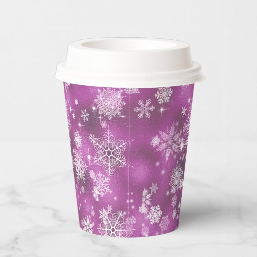 Snowflakes Pattern Orchid Pink ID846 Papieren Bekers (Rechts)
