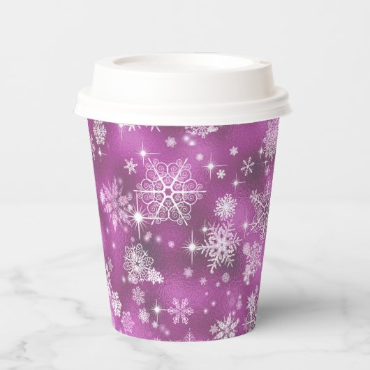  Snowflakes Pattern Orchid Pink ID846 Papieren Bekers (Voorkant)