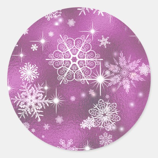  Snowflakes Pattern Orchid Pink ID846 Ronde Sticker (Voorkant)