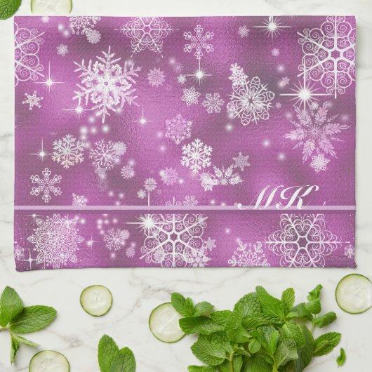  Snowflakes Pattern Orchid Pink ID846 Theedoek (Gevouwen)