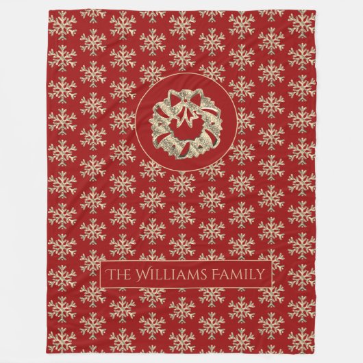 Snowflakes Pattern Red en Gold Kerstmis Wreater Fleece Deken (Voorkant)