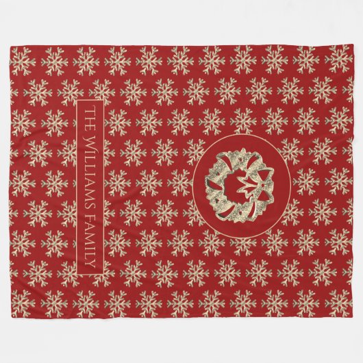Snowflakes Pattern Red en Gold Kerstmis Wreater Fleece Deken (Voorkant (Horizontaal))