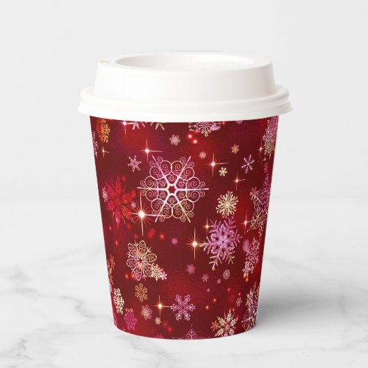Snowflakes Pattern Red ID846 Papieren Bekers (Achterkant)