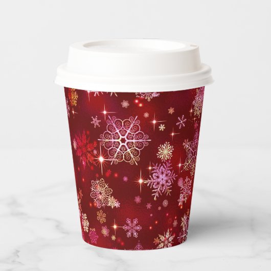 Snowflakes Pattern Red ID846 Papieren Bekers (Voorkant)