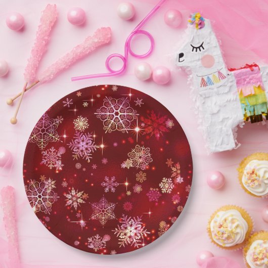  Snowflakes Pattern Red ID846 Papieren Bordje (Feest)