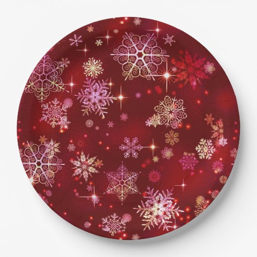  Snowflakes Pattern Red ID846 Papieren Bordje (Voorkant)