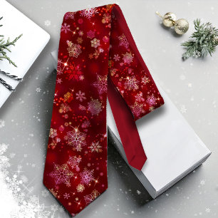  Snowflakes Pattern Red ID846 Stropdas