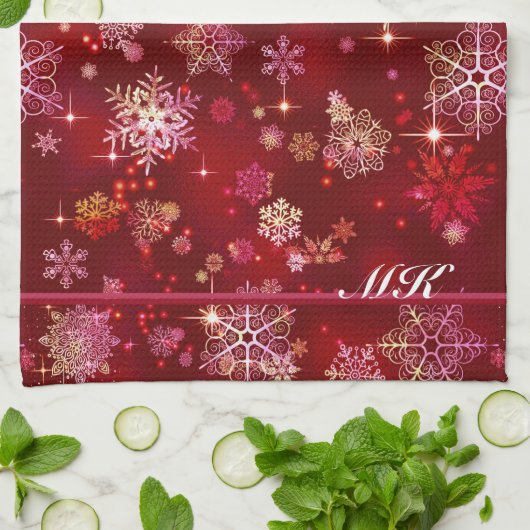  Snowflakes Pattern Red ID846 Theedoek (Gevouwen)