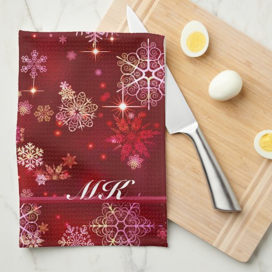 Snowflakes Pattern Red ID846 Theedoek (Quarter Fold)