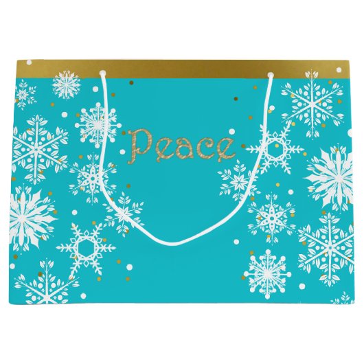 Snowflakes Peace Holiday Gift Bag Large Cadeautasje (Voorkant)