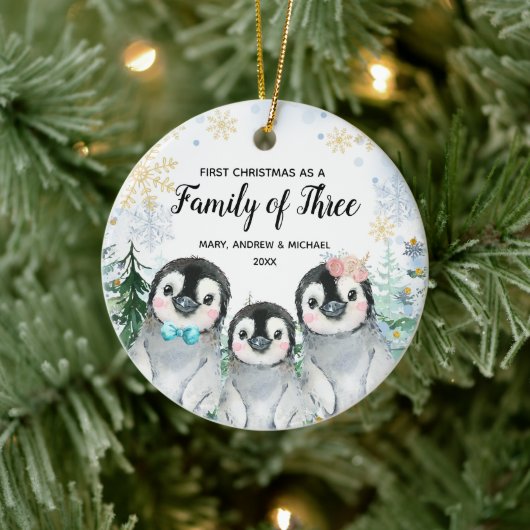 Snowflakes Penguin 1 Kerstmis als familie van 3 Keramisch Ornament (Boom)