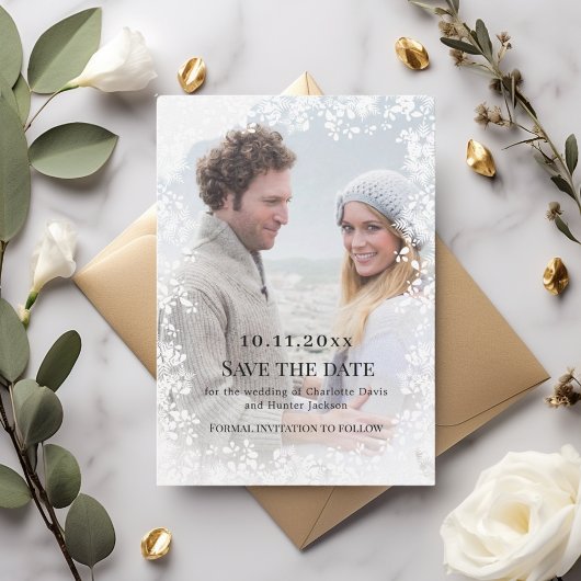 Snowflakes photo winter wedding save the date
