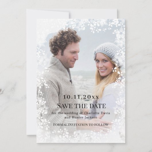 Snowflakes photo winter wedding save the date (Voorkant)