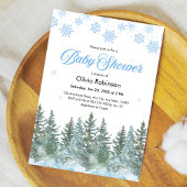 Snowflakes Pine Trees Winter Baby Shower Kaart