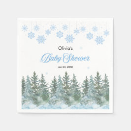 Snowflakes Pine Trees Winter Baby Shower  Servet