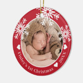 Snowflakes Red Baby's eerste kerstfoto Keramisch Ornament (Links)
