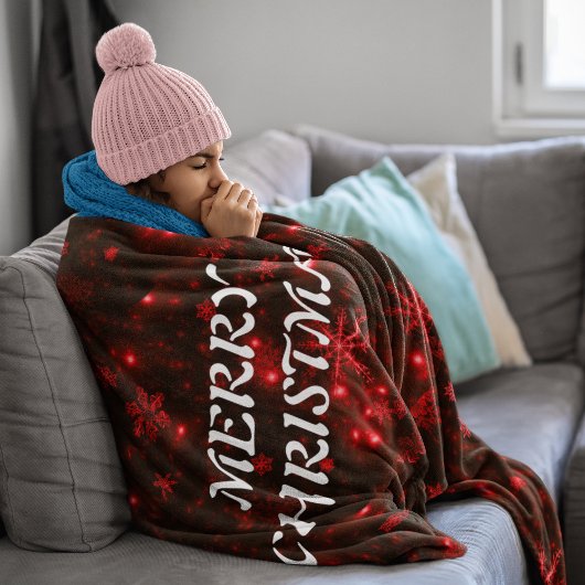 Snowflakes Red Background Fleece Blanket Deken
