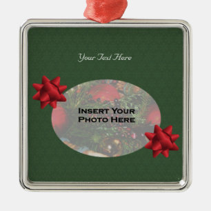 Snowflakes Red Bows Holiday Foto Ornament
