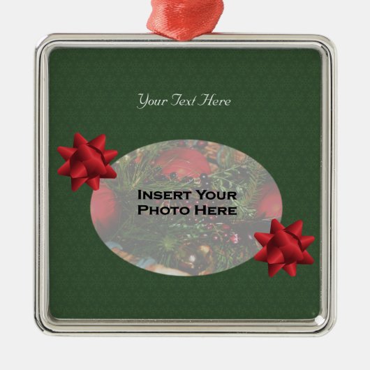 Snowflakes Red Bows Holiday Foto Ornament (Voorkant)