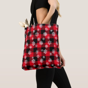 Snowflakes Red Buffalo Pset l'Kerstpatroon Tote Bag
