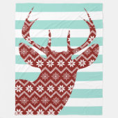Snowflakes Red Deer Blue Stripes Blanket Fleece Deken (Voorkant)